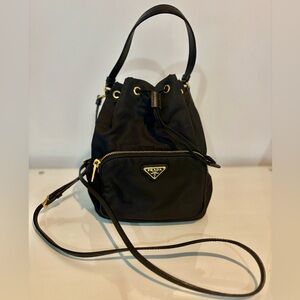 Prada Nylon Mini Bucket Bag with Gold Hardware